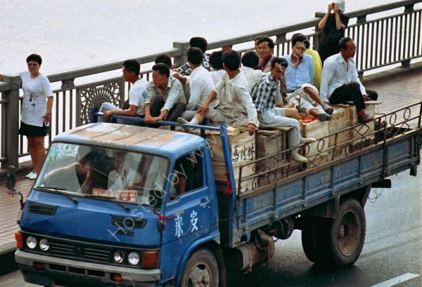 Chinese Workers in Truck, Yantze River Bridge, Nanjing